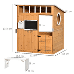 Outsunny-Casetta-per-Bambini-in-Legno-da-Esterno-con-Porta-Finestre-Panca-Portavasi-122x108x135.5cm-Gialla