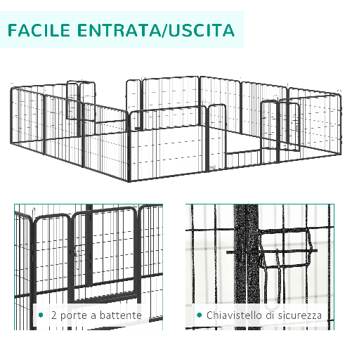 PawHut-Recinto-per-Cani-e-Animali-Domestici-con-12-Pannelli-Modulabili-in-Acciaio-e-2-Ingressi-80x1.5x60cm-Nero