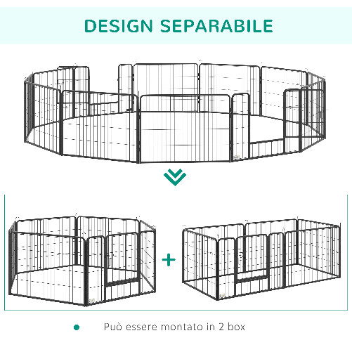 PawHut-Recinto-per-Cani-e-Animali-Domestici-con-12-Pannelli-Modulabili-in-Acciaio-e-2-Ingressi-80x1.5x60cm-Nero