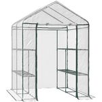 Outsunny Serra da Giardino Esterno in PVC Trasparente, Serra da Balcone con Scaffali per Piante Orto 1.43 x 1.43 x 1.95m