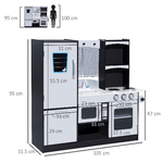 HOMCOM-Grande-Cucina-Giocattolo-Deluxe-per-Bambini-Frigorifero-Microonde-Forno-Fornelli-Lavandino-con-Rubinetto-Congelatore-MDF-P2--legno-di-pino-105Lx31.5Px95Acm-Argentato-marrone