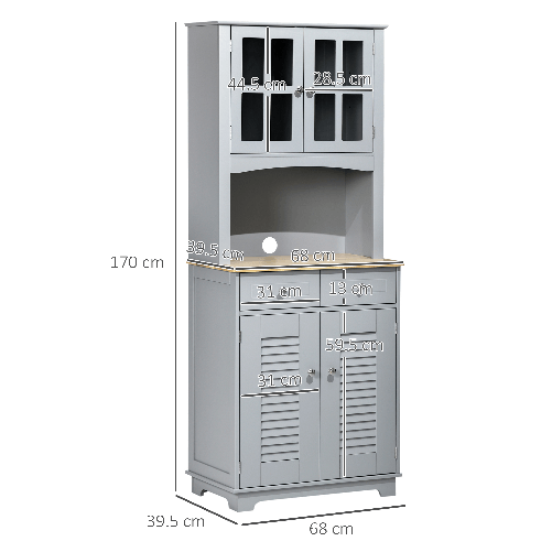 HOMCOM-Credenza-Alta-per-Cucina-in-Legno-in-Stile-Classico-Grigio-68x39.5x170cm