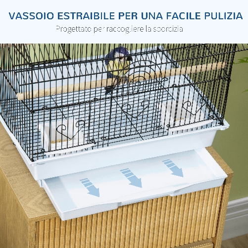 PawHut-Gabbia-per-Uccelli-in-Metallo-e-Plastica-con-Maniglia-di-Trasporto-e-Vassoio-Estraibile-50.5x41x63-cm-Bianco