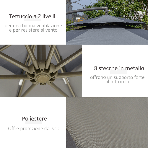 Outsunny-Ombrellone-a-Braccio-2.7x2.7-m-con-Tettuccio-Regolabile-a-2-Livelli-e-Base-a-Croce-Grigio