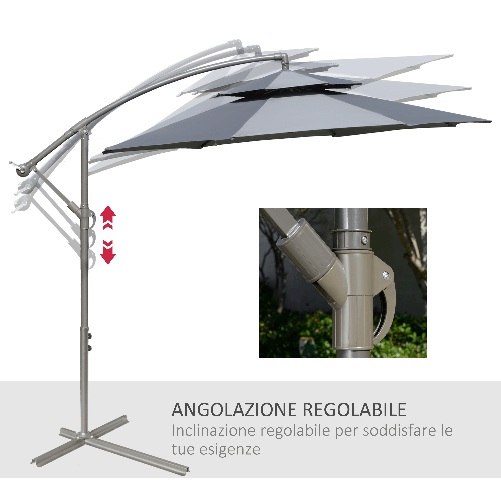 Outsunny-Ombrellone-a-Braccio-2.7x2.7-m-con-Tettuccio-Regolabile-a-2-Livelli-e-Base-a-Croce-Grigio