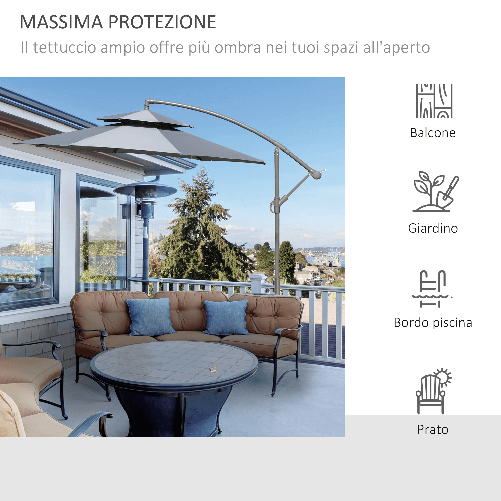 Outsunny-Ombrellone-a-Braccio-2.7x2.7-m-con-Tettuccio-Regolabile-a-2-Livelli-e-Base-a-Croce-Grigio
