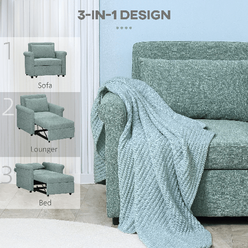 HOMCOM-Poltrona-Letto-Singolo-con-Schienale-Regolabile-in-4-Posizioni-e-Seduta-Imbottita-96x84.5x87.5-cm-Verde