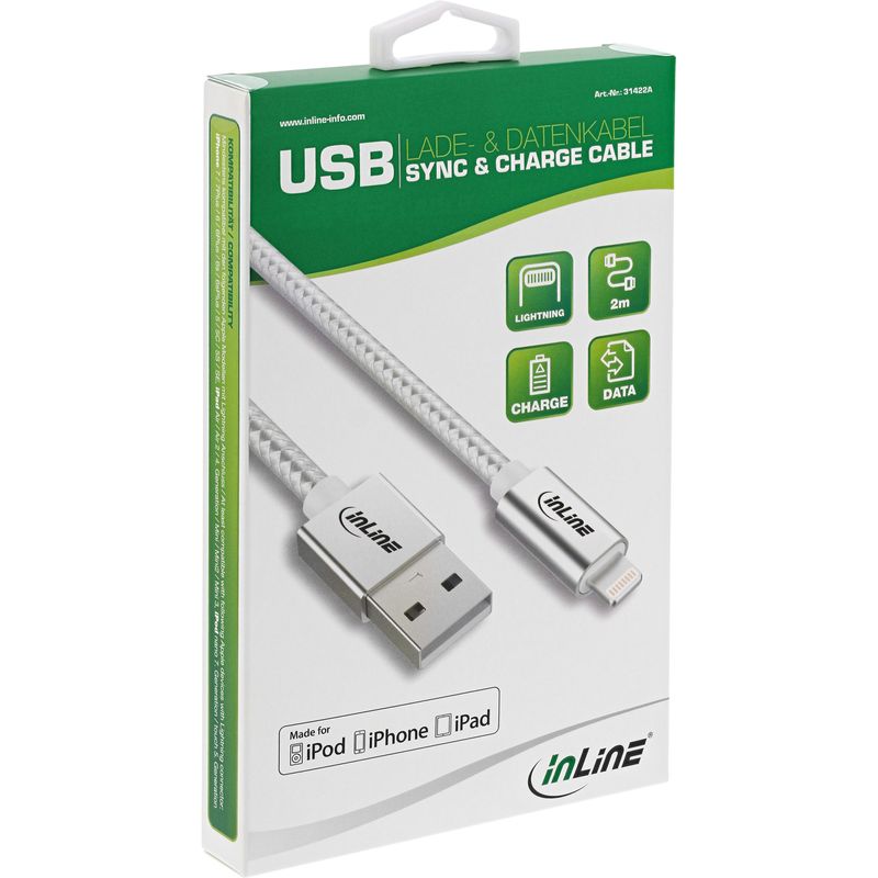 Cavo-USB-Lightning---per-iPad---iPhone---iPod---argento-alluminio---certificato-MFi-2m.