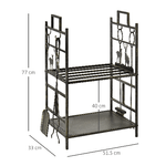 Outsunny-Portalegna-in-Ferro-Battuto-con-Attrezzi-per-Camino-e-Manici-Base-Porta-Legna-Rialzata-e-Decori-51.5x33x77cm---Nero