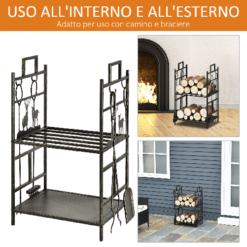 Outsunny-Portalegna-in-Ferro-Battuto-con-Attrezzi-per-Camino-e-Manici-Base-Porta-Legna-Rialzata-e-Decori-51.5x33x77cm---Nero