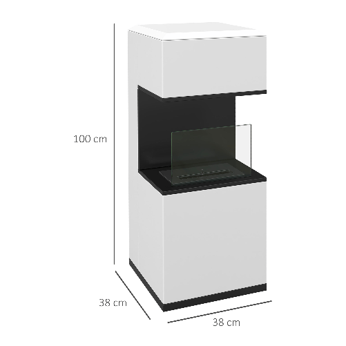 HOMCOM-Camino-a-Bioetanolo-da-Terra-con-Bruciatore-da-1.2L-e-Pannello-in-Vetro-38x38x100cm-Bianco