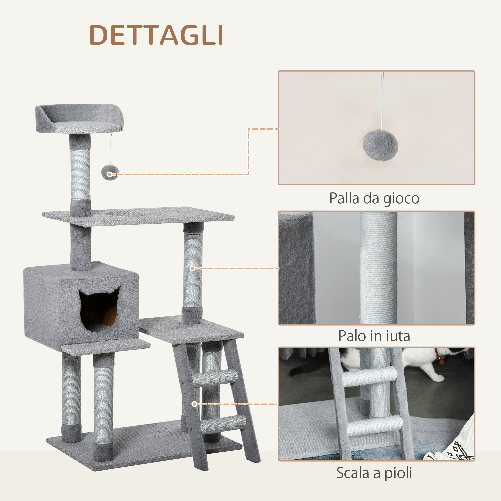 PawHut-Tiragraffi-Palestra-per-Gatti-Multilivello-con-Casetta-Scala-Piattaforme-Pali-in-Corda-di-Juta-Grigio-60.5x40x124cm