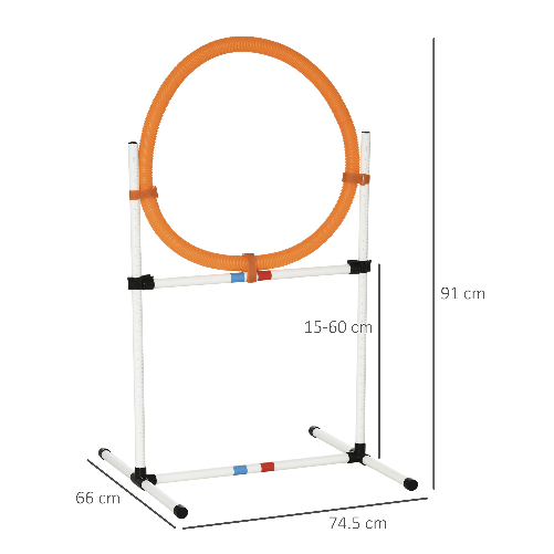 PawHut-Set-Agility-Dog-Portatile-con-Anello-e-Sbarra-Multiuso-e-Salvaspazio-con-Borsa-da-Trasporto-Inclusa-74.5x66x91cm-Bianco-e-Arancione