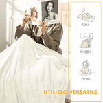 HOMCOM-Coperta-in-Flanella-330-GSM-Reversibile-per-uso-Interno-ed-Esterno-203x152x0.5-cm-Bianco-Crema