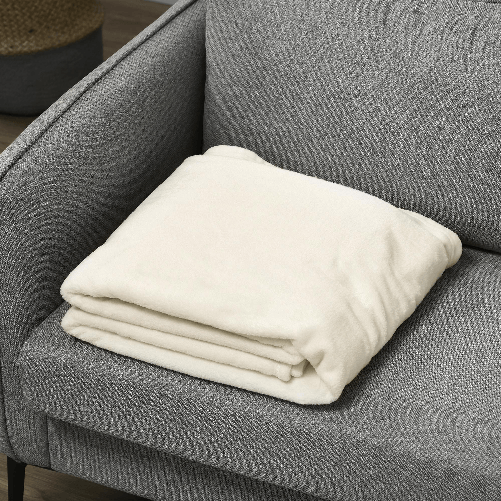 HOMCOM-Coperta-in-Flanella-330-GSM-Reversibile-per-uso-Interno-ed-Esterno-203x152x0.5-cm-Bianco-Crema