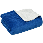 HOMCOM Coperta Double-Face in Flanella 220 GSM e Sherpa 260 GSM per Interno ed Esterno, 203x152x0.5 cm, Blu Scuro