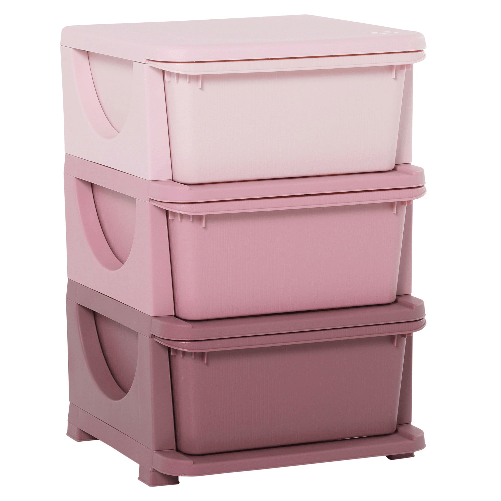 HOMCOM-Cassettiera-in-Plastica-Colorata-per-Cameretta-con-3-Cassetti-37x37x56.5cm-Rosa