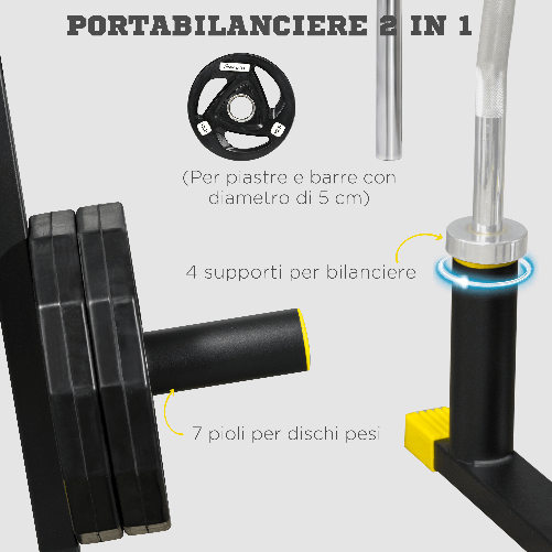 SPORTNOW-Rastrelliera-Pesi-e-Bilancieri-in-Acciaio-e-PP-per-Dischi-con-Diametro-da-5-cm-85.5x70x96-cm-Nera