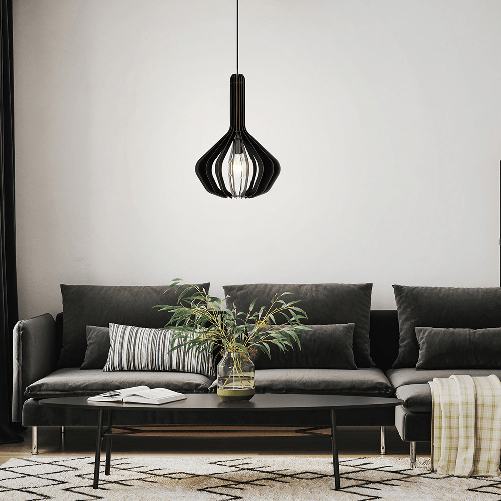 Lampadario-Industrial-Velasco-1-Luce-Acciaio-Nero-Diffusore-Nero