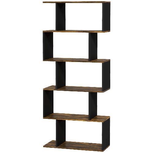 HOMCOM-Libreria-Moderna-Asimmetrica-a-Parete-con-5-Ripiani-in-Legno-70x29.5x163cm-Marrone-Rustico