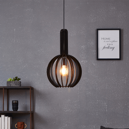 Lampadario-Industrial-Velasco-1-Luce-Acciaio-Nero-Diffusore-Nero-Tondo