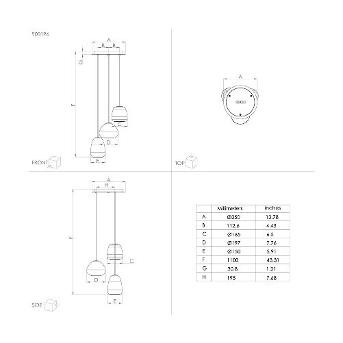 Lampadario-Contemporaneo-Aguilares-3-Luci-Pendenti-Metallo-Nero