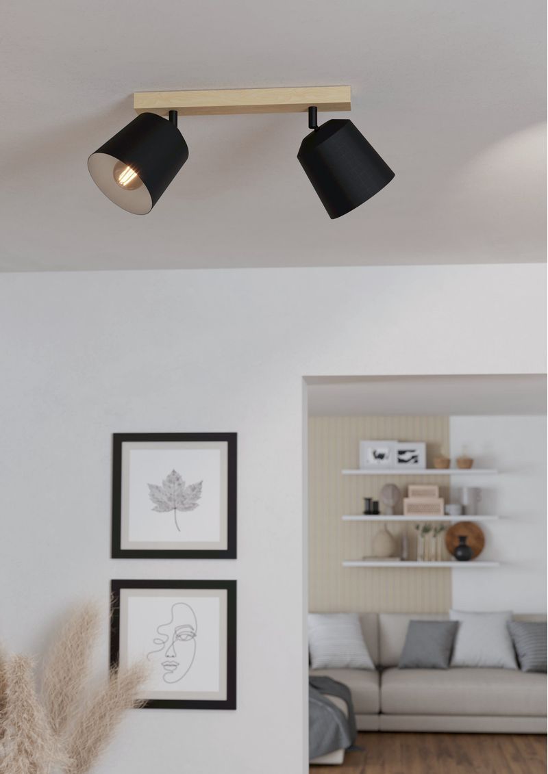 Plafoniera-Industrial-Pappagallo-2-Luci-Legno-Marrone-E-Nero