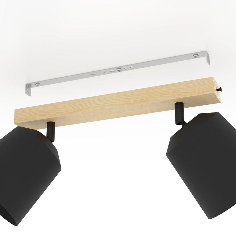 Plafoniera-Industrial-Pappagallo-2-Luci-Legno-Marrone-E-Nero