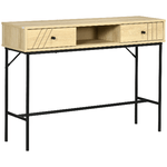 HOMCOM Tavolo Consolle in Legno e Metallo Stile Industriale con 2 Cassetti, 110x29.5x78cm Naturale