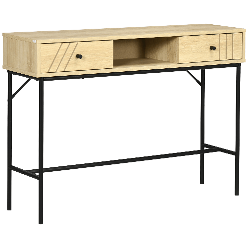 HOMCOM-Tavolo-Consolle-in-Legno-e-Metallo-Stile-Industriale-con-2-Cassetti-110x29.5x78cm-Naturale