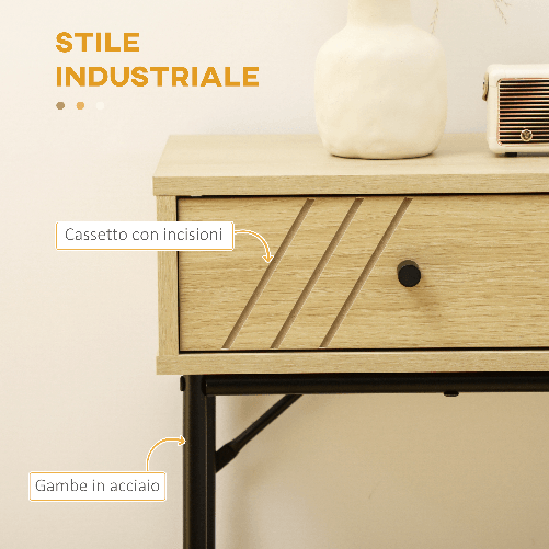 HOMCOM-Tavolo-Consolle-in-Legno-e-Metallo-Stile-Industriale-con-2-Cassetti-110x29.5x78cm-Naturale