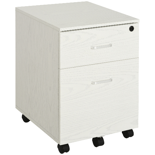 Vinsetto-Schedario-da-Ufficio-Cassettiera-Per-Scrivania-in-Legno-2-Cassetti-Serratura-con-2-Chiavi-Bianco-40x45x55.6cm