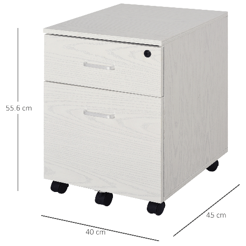 Vinsetto-Schedario-da-Ufficio-Cassettiera-Per-Scrivania-in-Legno-2-Cassetti-Serratura-con-2-Chiavi-Bianco-40x45x55.6cm