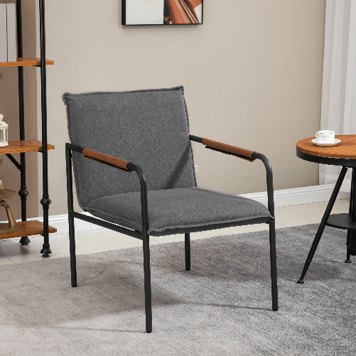 HOMCOM-Sedia-Moderna-per-Soggiorno-e-Camera-da-Letto-con-Braccioli-Seduta-Imbottita-e-Tessuto-Effetto-Lino-65.5x85x85-cm