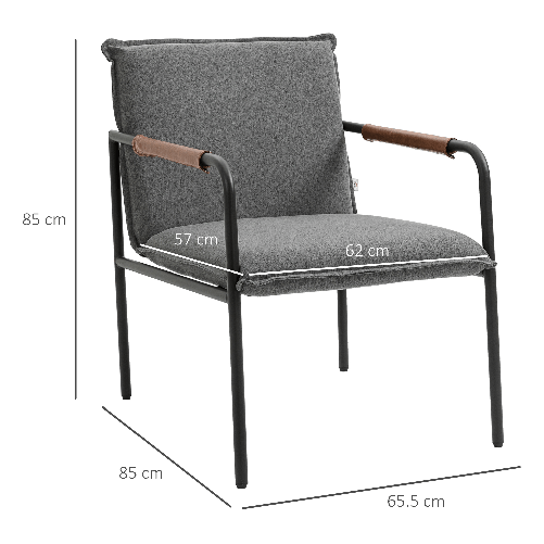 HOMCOM-Sedia-Moderna-per-Soggiorno-e-Camera-da-Letto-con-Braccioli-Seduta-Imbottita-e-Tessuto-Effetto-Lino-65.5x85x85-cm