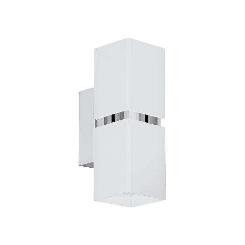 Applique-Moderna-Passa-2-Luci-Acciaio-Cromo-E-Bianco-Diffusori-Quadrati