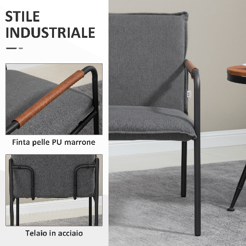 HOMCOM-Sedia-Moderna-per-Soggiorno-e-Camera-da-Letto-con-Braccioli-Seduta-Imbottita-e-Tessuto-Effetto-Lino-65.5x85x85-cm