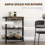 HOMCOM-Carrello-da-Cucina-a-3-Livelli-con-2-Ruote-Cesto-Estraibile-e-Vassoio-75x43.5x91-cm-color-Legno-e-Nero