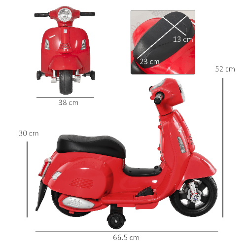 HOMCOM-Moto-Elettrica-per-Bambini-con-Licenza-Ufficiale-Vespa-Batteria-6V-Fari-e-Clacson-per-Bimbi-da-18-36-mesi-Rosso-66.5x38x52cm