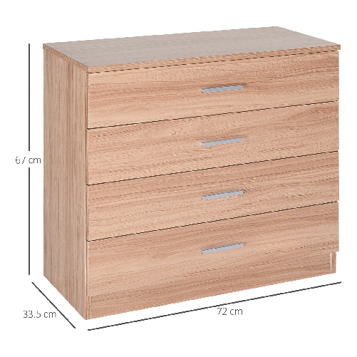 HOMCOM-Cassettiera-Salvaspazio-in-Legno--Como-con-4-Cassetti-per-Camera-da-Letto-Rovere-72x33.5x67cm