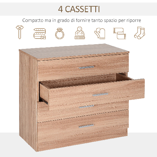 HOMCOM-Cassettiera-Salvaspazio-in-Legno--Como-con-4-Cassetti-per-Camera-da-Letto-Rovere-72x33.5x67cm