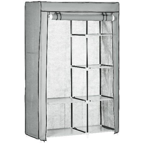 HOMCOM-Armadio-Guardaroba-Portatile-Tessuto-non-Tessuto-con-6-Ripiani-Aperti-e-un-Appendino-103x43x162.5-cm-Grigio