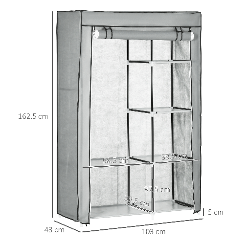 HOMCOM-Armadio-Guardaroba-Portatile-Tessuto-non-Tessuto-con-6-Ripiani-Aperti-e-un-Appendino-103x43x162.5-cm-Grigio