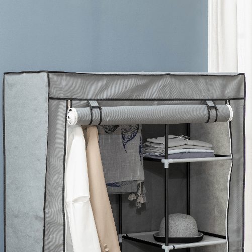 HOMCOM-Armadio-Guardaroba-Portatile-Tessuto-non-Tessuto-con-6-Ripiani-Aperti-e-un-Appendino-103x43x162.5-cm-Grigio