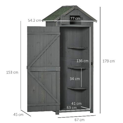 Outsunny-Capanno-da-Giardino-Porta-Attrezzi-in-Legno-Impermeabile-77x54.2x179cm---Grigio