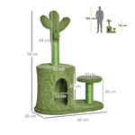 PawHut-Albero-Tiragraffi-per-Gatti-Fino-4.5kg-a-Forma-di-Cactus-con-Palline-e-Cuccia-60x35x78cm---Verde