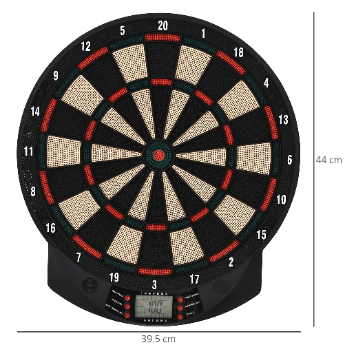 HOMCOM-Bersaglio-a-freccette-elettronico-in-PP-con-6-Freccette-e-Tabellone-segna-Punti-44x39.5x-2.2cm-Nero