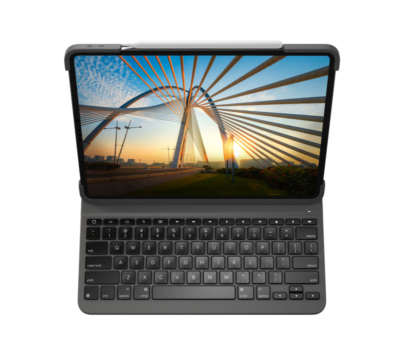 Custodia-Logitech-Slim-Folio-Pro-con-tastiera-Bluetooth-retroilluminata-per-iPad-Pro-1a-e-2a-generazione-11---Accensione-spegnimento-automatico---Digitazione-comoda---Chiusura-magnetica---Colore-grigio