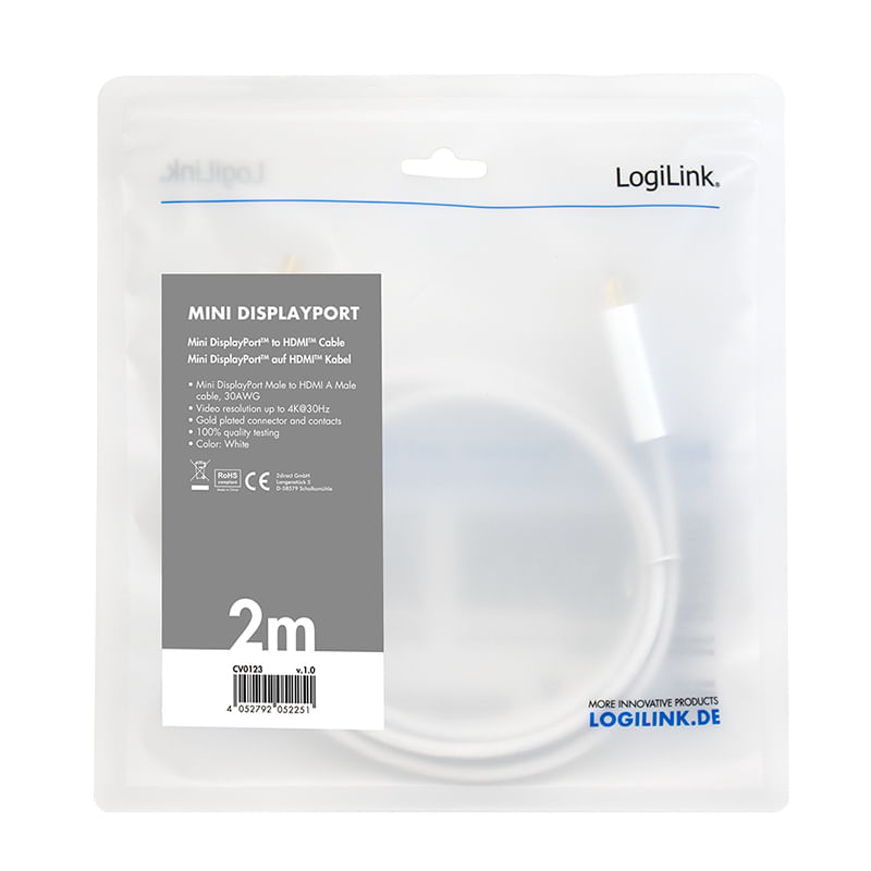 LogiLink-Videokabel-DisplayPort---HDMI-2m-Hvid