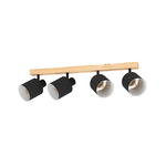 Eglo Plafoniera Industrial Batallas 4 Luci Legno Marrone E Nero